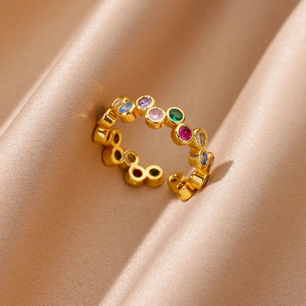 Bague Zircon Dorée Acier Inoxydable - Style Y2K Tendance 2025