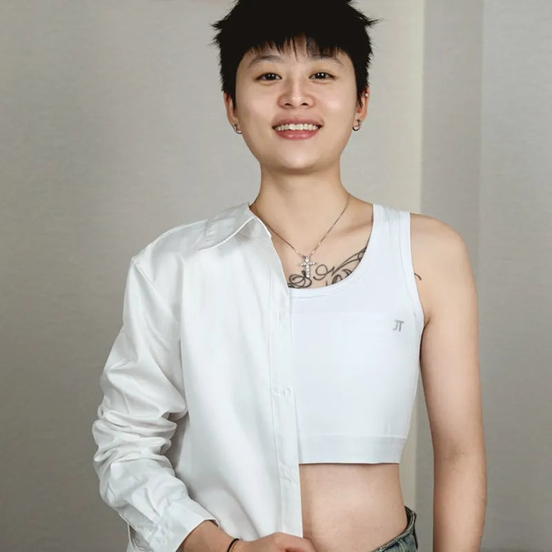 Pull poitrine liant pansement poitrine liant coton Tomboy soutien-gorge lesbienne culture hauts Super plat sport soutien-gorge - Lencensa 
