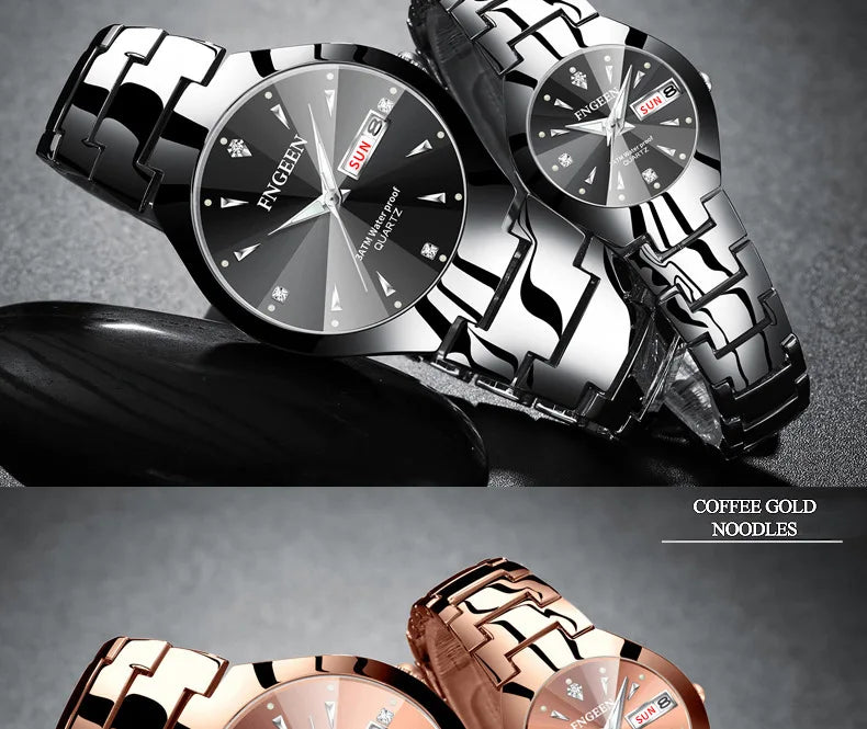 FNGEEN-Montre à Quartz de Luxe en Acier Inoxydable pour Homme et Femme, Montre-Bracelet Étanche pour Couple, Amoureux, 2023, 5808