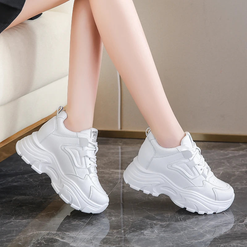 Baskets Femme Plateforme Blanches - Chaussures Sport à Lacets