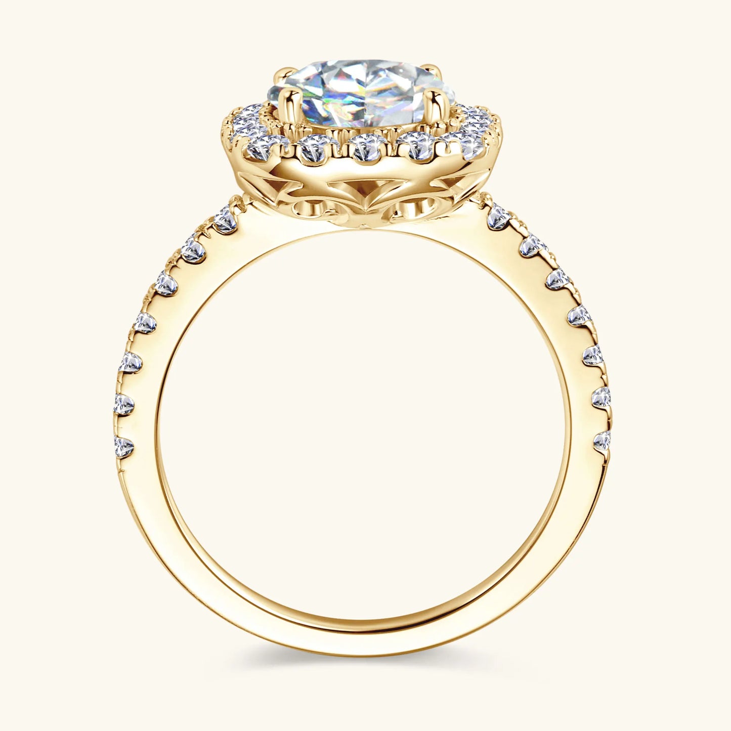 Bague Moissanite 2ct Certifiée GRA - Argent 925 Plaqué Or 18K