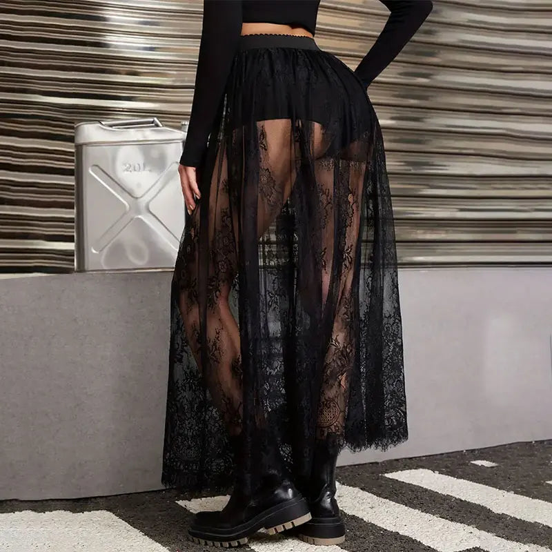 Robe de soirée élégante en dentelle pour femmes, tenue de soirée élégante, Sexy, transparente, Maxi, moulante, gothique, mode Lolita, jupe noire, 2024