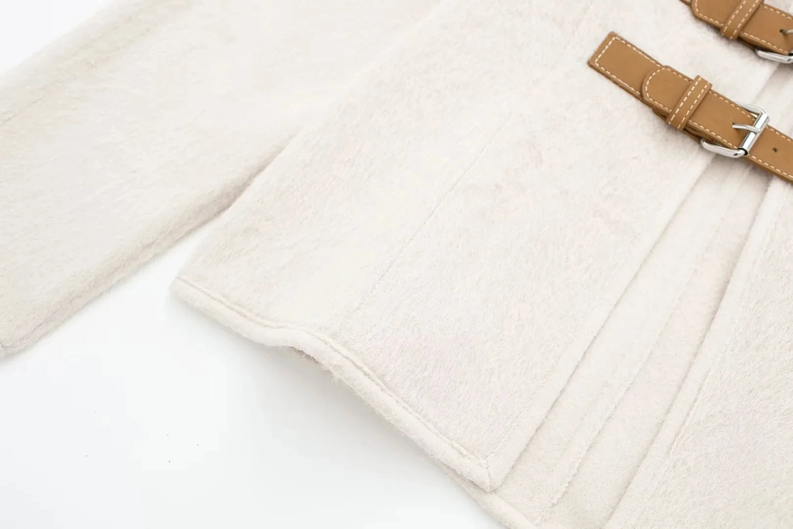 Manteau Lencensa - TRAFZA Rétro Cuir Boucle Laine Col V Beige Femme - Lencensa 