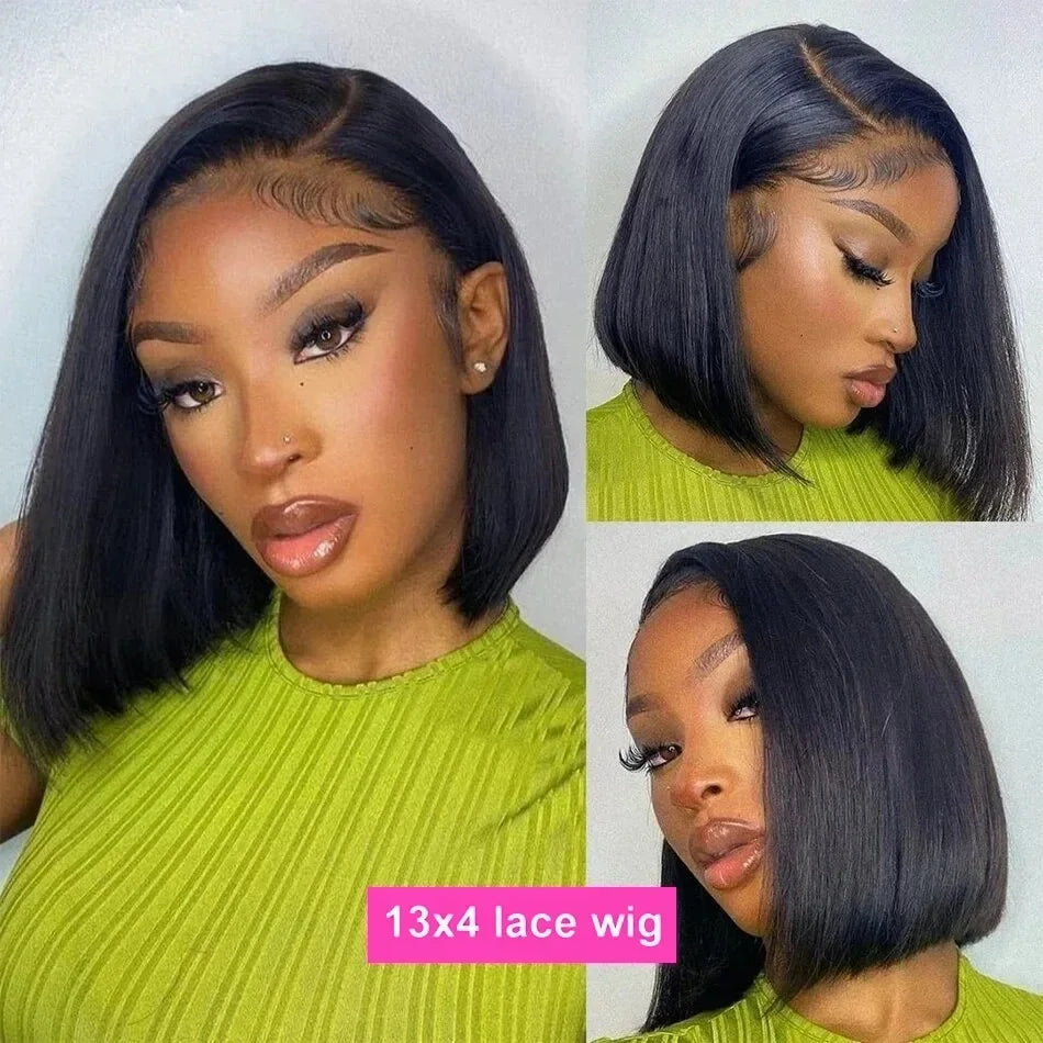 Perruque Bob brésilienne courte 13x4 dentelle frontale perruque de cheveux humains pour les femmes perruques Bob transparentes 200% densité droite Bob perruques 14 16 pouces