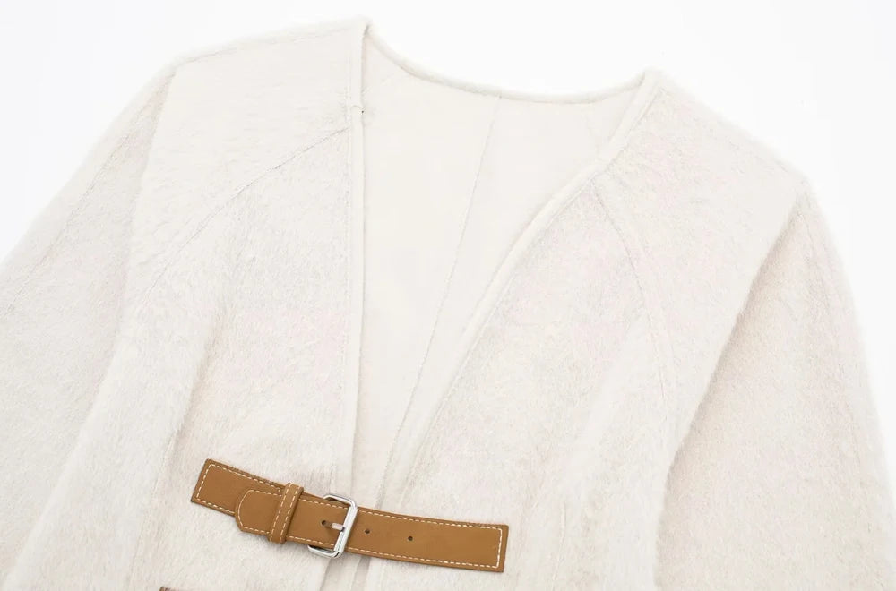 Manteau Laine Premium Lencensa Femme - Veste Ceinturée Haute Qualité Col V