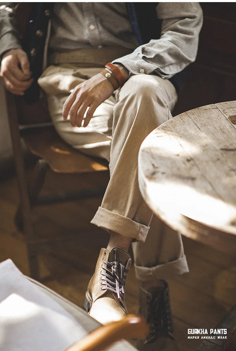 Pantalon Gurkha Homme MADEN - Cargo Vintage Coton Taille Haute Kaki - Lencensa 