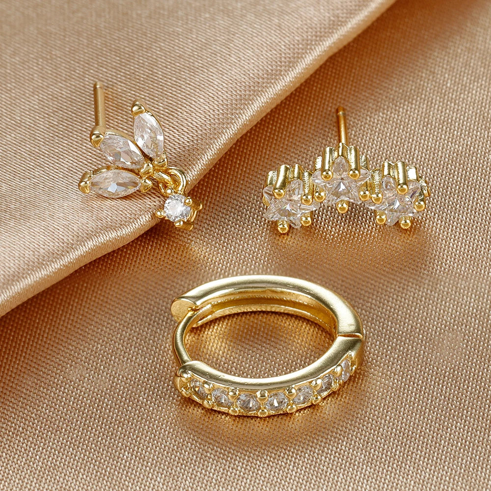 3 pièces de luxe étoile pendentif Piercing boucles d'oreilles ensemble pour les femmes en acier inoxydable Zircon Punk clous d'oreille boucle d'oreille dame bijoux aretes