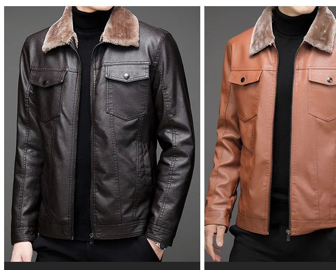 Veste Motard Lencensa - Cuir PU Vintage Doublure Velours Homme Automne