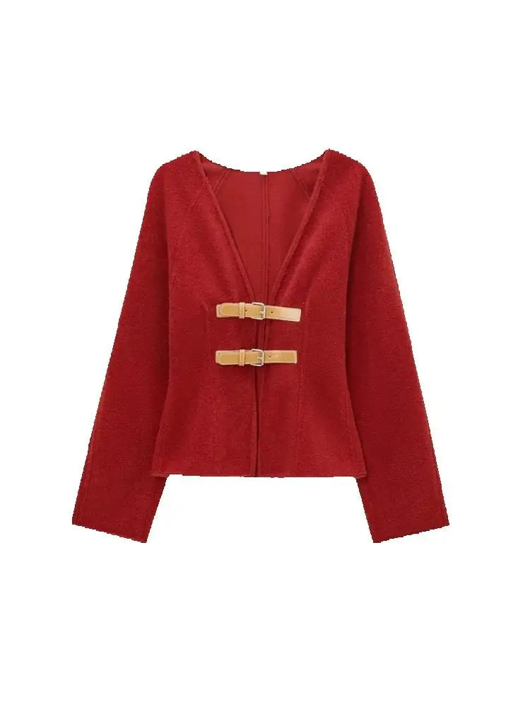 Manteau Laine Premium Lencensa Femme - Veste Ceinturée Haute Qualité Col V