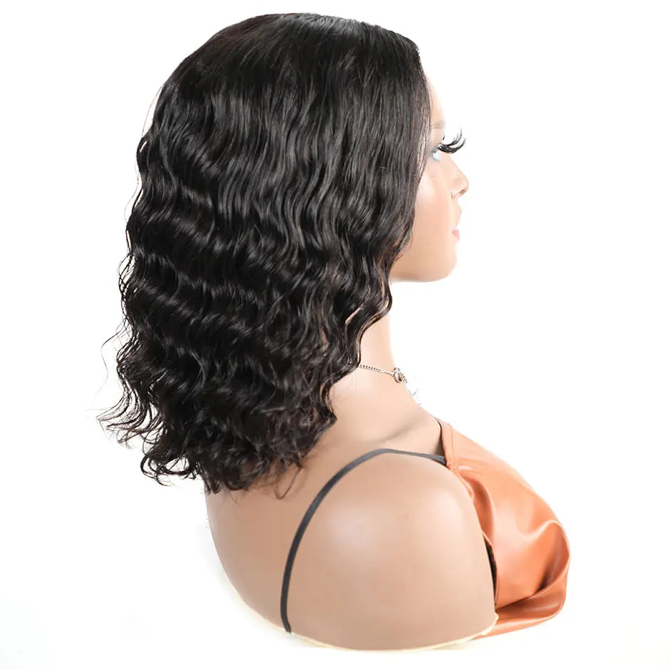 Perruque Bob Lace Front Brésilienne Naturelle, Cheveux Courts Ondulés, 4x4, Pré-Plumé, Prêt à l'emploi, Wear matchs Go, Sans Colle - Lencensa 