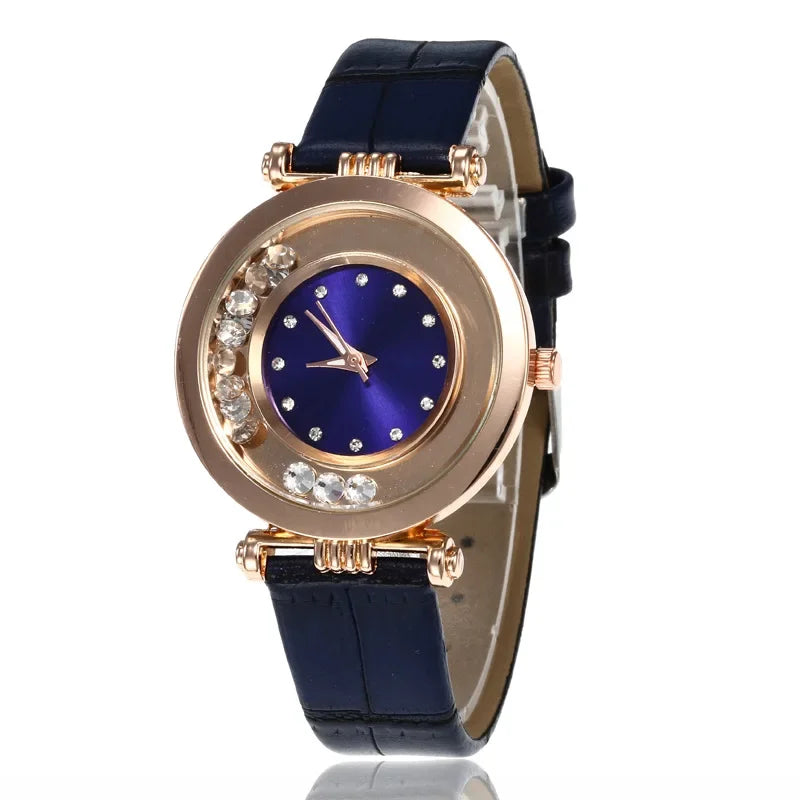Montre à Quartz Analogique avec Ceinture en Cuir et Diamant pour Femme, Accessoire de Luxe