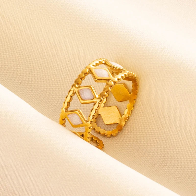 Bague en Acier Inoxydable Plaqué Or group pour Femme et Homme, Bijoux d'Anniversaire, Huile de Goutte à Goutte Blanche, Étoile, Cœur, Œil, Ouvert, Réglable, Vintage
