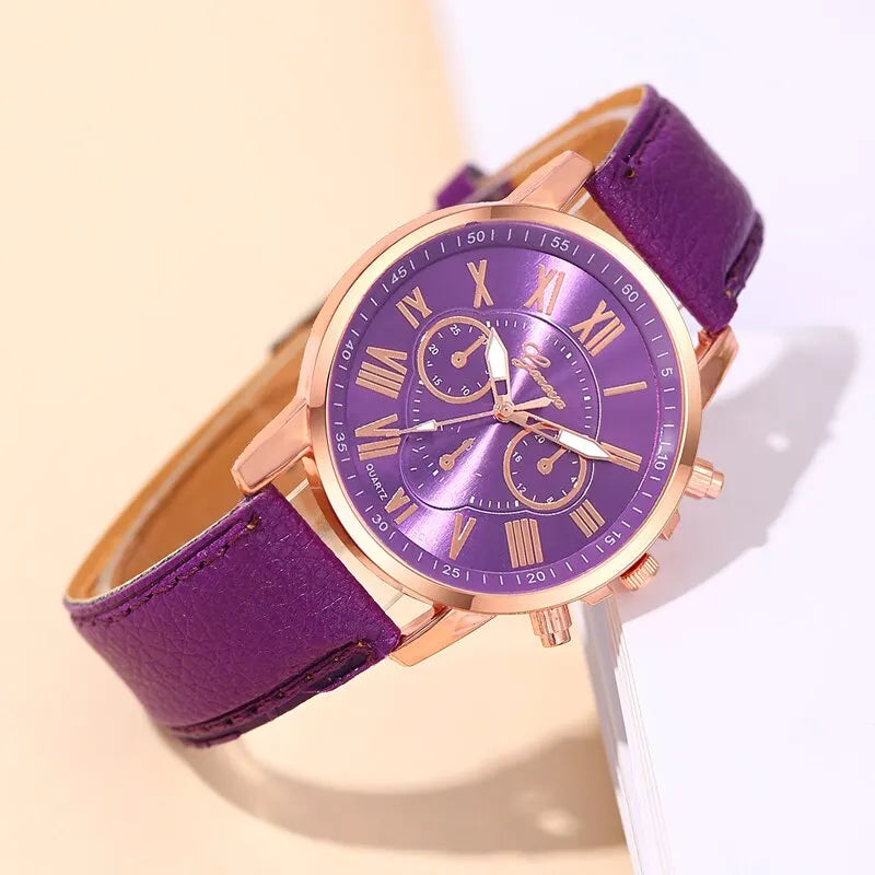 Reloj Mujer Mode Femmes Montres Dames Violet En Cuir Quartz Montre-Bracelet pour Femmes Bussiness Casual Montre Relogio Feminino