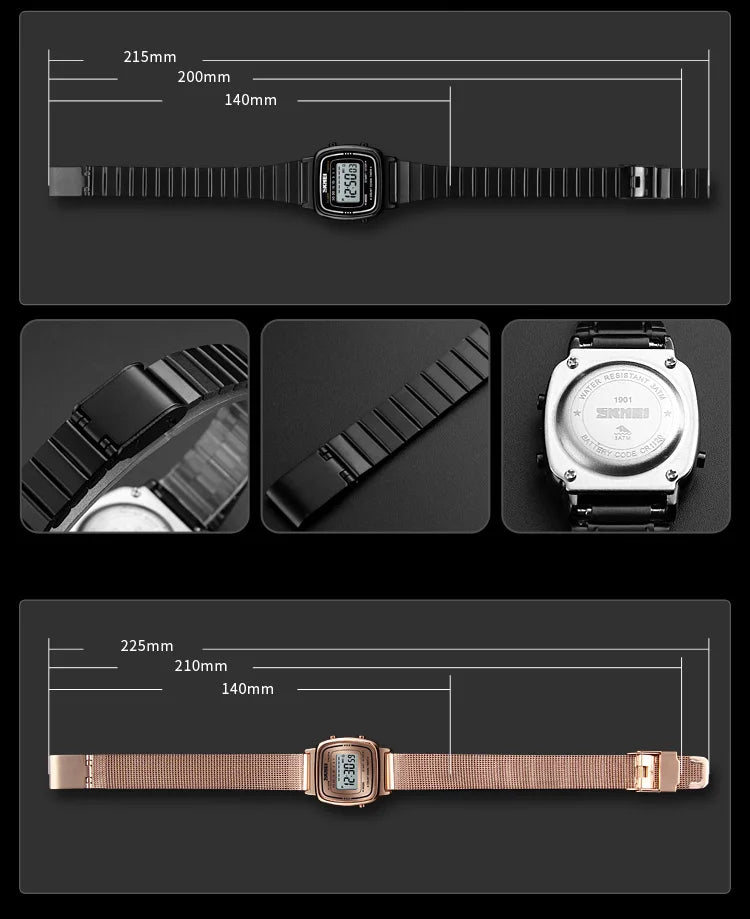 SKMEI 1901 luxe femmes montres petit cadran numérique Chrono calendrier Montre étanche dames Montre-bracelet horloge Montre femme 1620