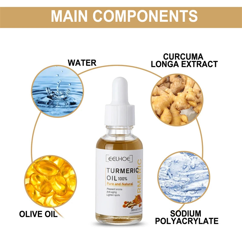 Sérum pour le visage au curcuma, rétrécit les pores, Essence réparatrice, mélanine, éclaircissant, hydratant, nourrissant, huile de cur-cumin, estompe les taches foncées, soins pour la peau