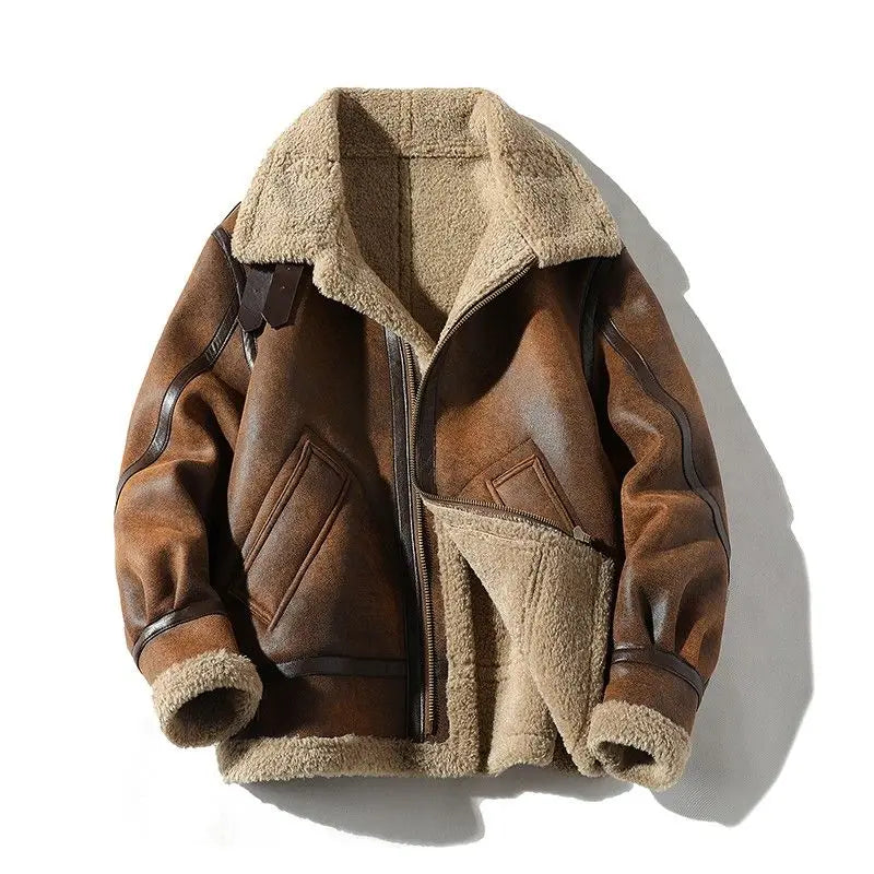 Veste Daim Premium Lencensa - Hiver Fausse Peau Mouton Moto - Qualité Exceptionnelle Vintage