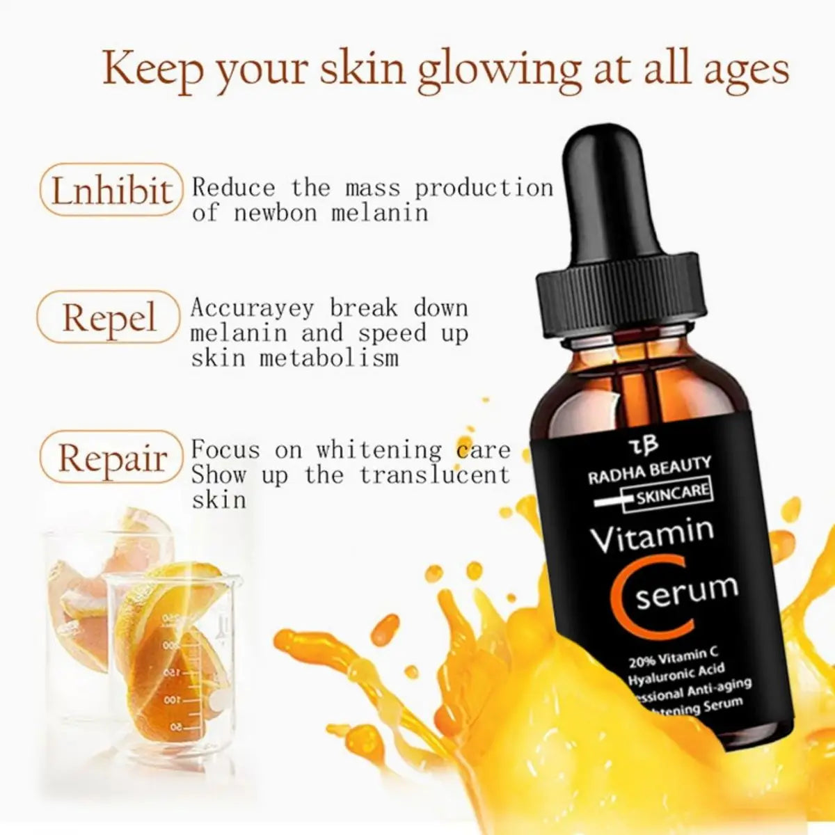 Sérum pour le visage à la vitamine C, hydratant longue durée, améliore la rugosité, éclaircit les taches, acide hyaluronique, Essence de lifting du visage