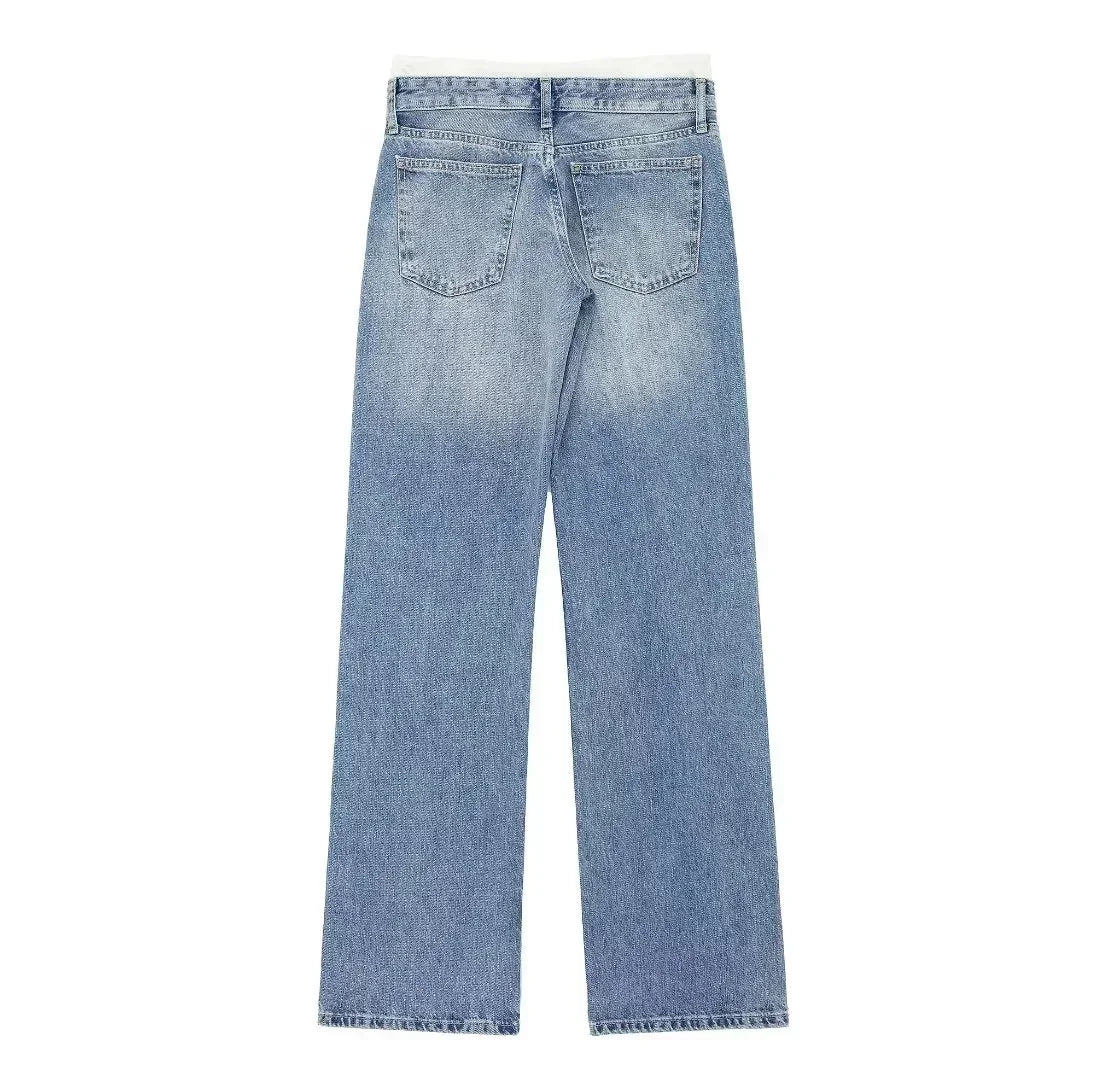 Jean Patchwork Premium Lencensa Femme - Denim Haute Qualité Taille Moyenne