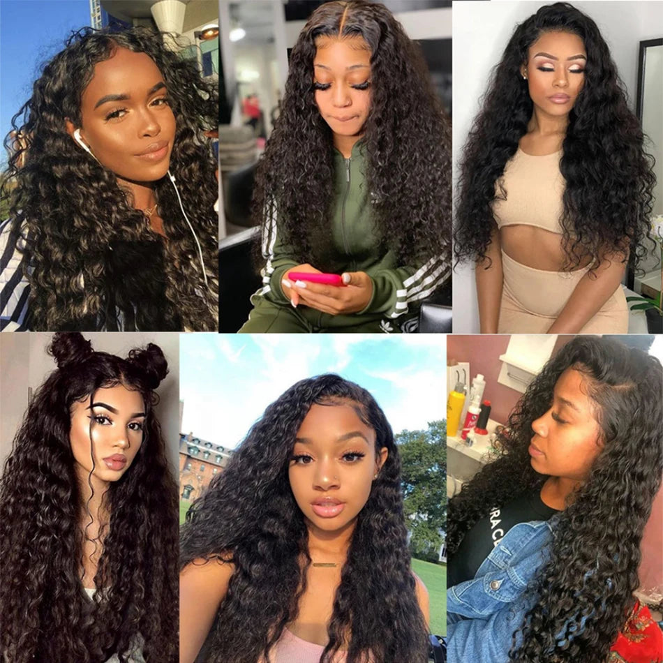 30 pouces brésilien vague d'eau pleine dentelle avant perruques de cheveux humains pour les femmes noires sans colle humide et ondulé lâche vague profonde frontale perruques