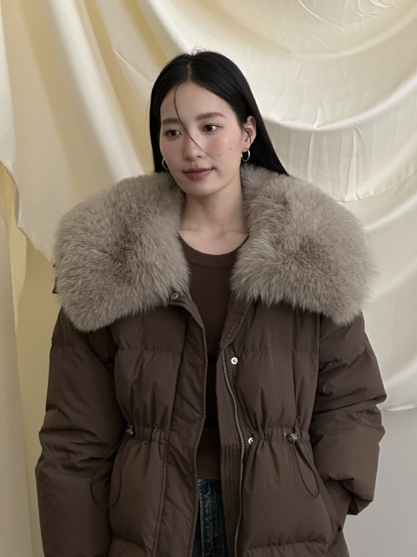 Women's Winter Fox Fur Collar Down Jacket - Lencensa 