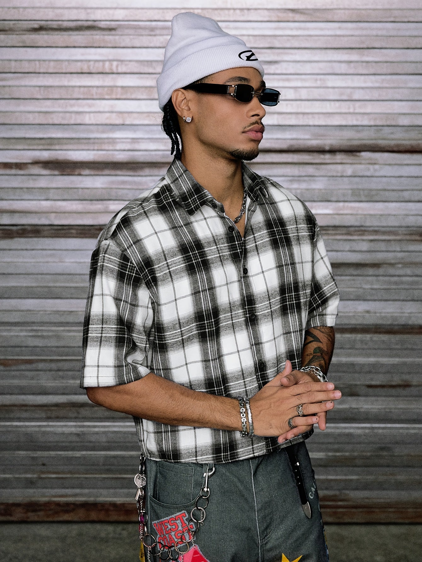 Lencensa - Chemise Homme Manches Courtes Carreaux Rouge et Blanc