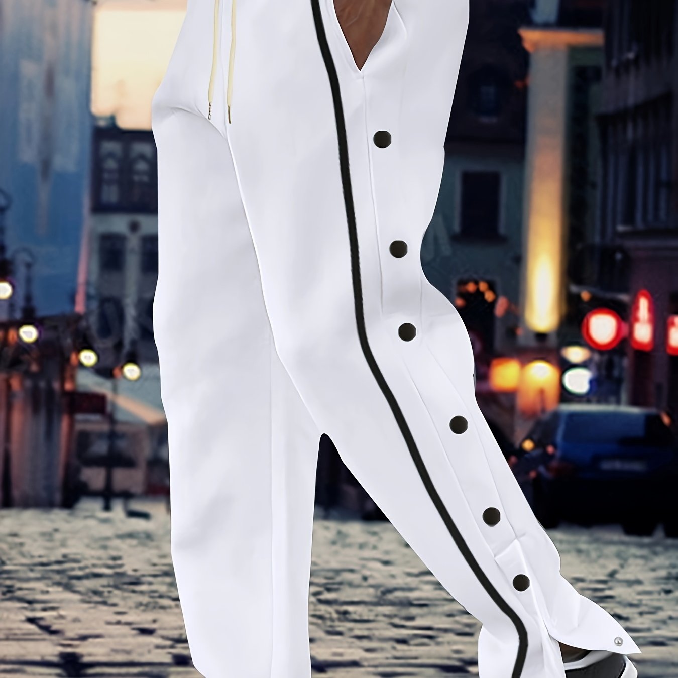 Jogging Bleu Royal Lencensa - Bandes Blanches Détails Boutons Homme