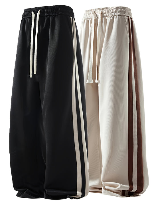Pantalon Large Rayé Lencensa - Unisexe Sport Casual Toutes Saisons