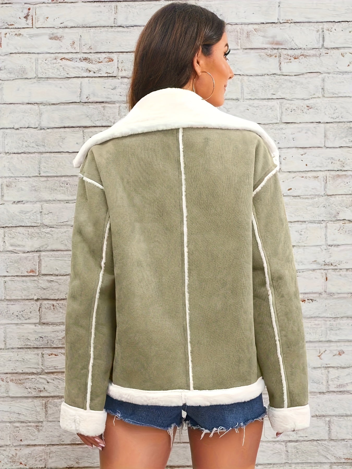 Lapel Plush Jacket, Winter Warm Casual Outwear, Women's Clothing - Lencensa 