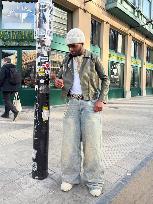 Lencensa - Jean Homme Évasé Style Hip-Hop Décontracté