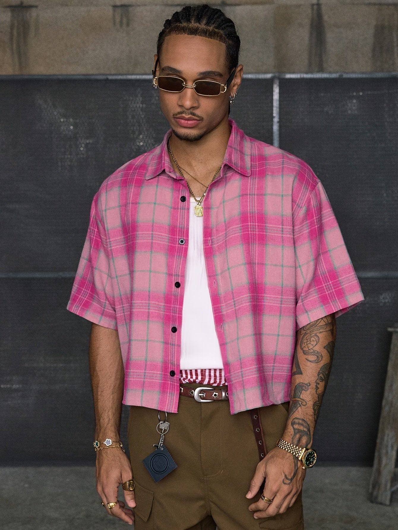Lencensa - Chemise Homme Manches Courtes Carreaux Rouge et Blanc