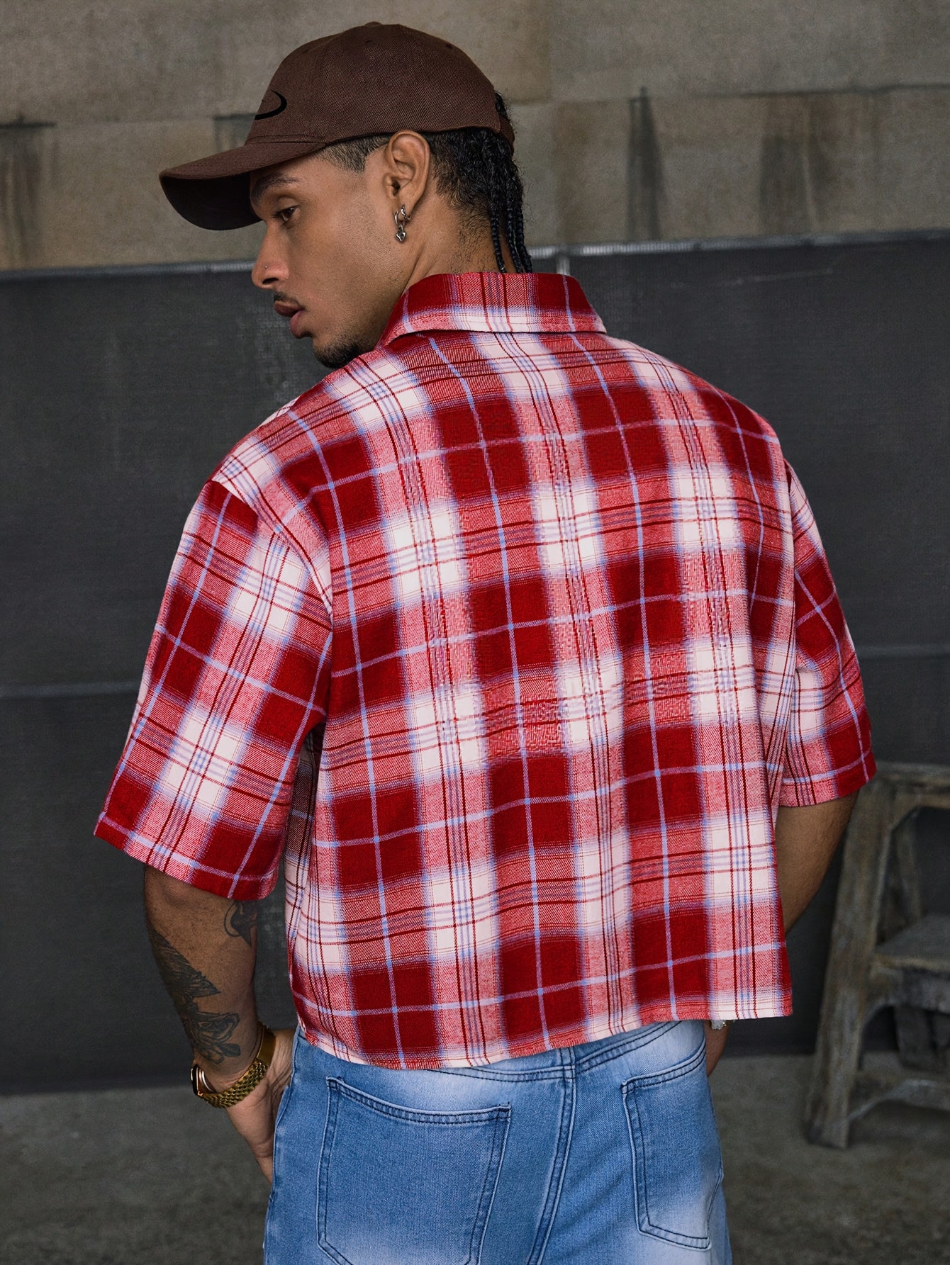 Lencensa - Chemise Homme Manches Courtes Carreaux Rouge et Blanc
