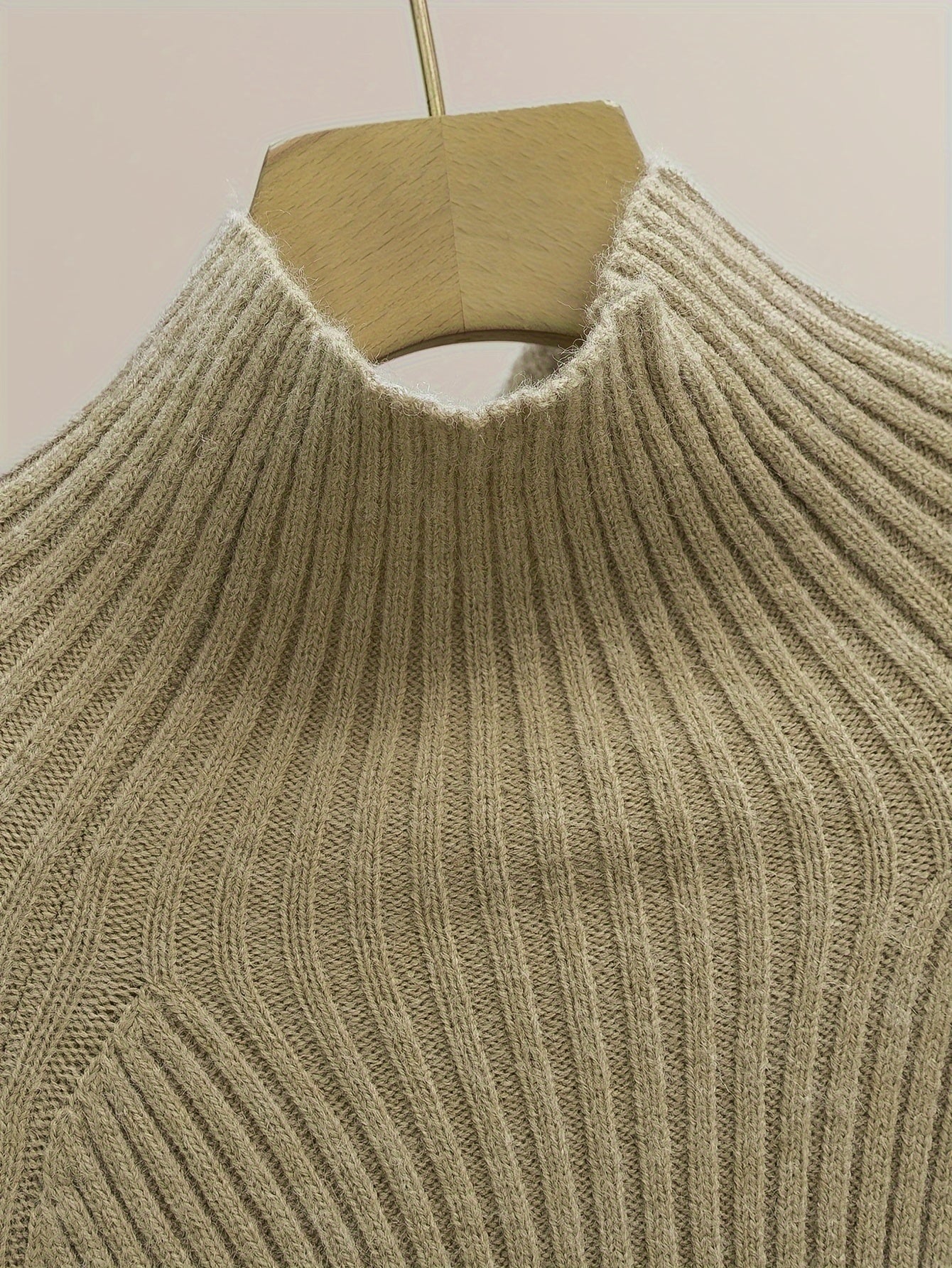 Women'S Elegant High-Neck Long Sleeve Top & Wide-Leg Pants Set - Beige Ribbed Sweater with Drawstring Waist, Casual Fall/Winter Outfit, Casual Attire|Ribbed Texture| Construction, Sweater Set - Lencensa 