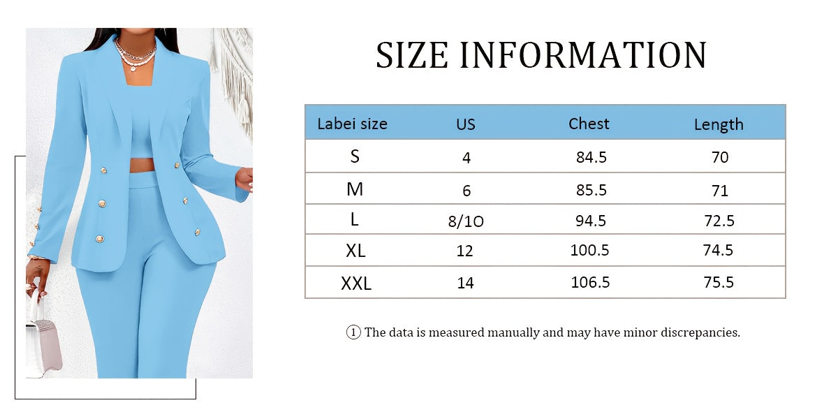 Women's Elegant 3pcs Beige/Beige/Nude Suit Set - Tailored Collar Blazer, Structured Wide-Leg Pants & Wrinkle-Resistant Tailored Blazer Jacket with Matching Pants - Office, Wedding, Formal Events - Machine Washable & Versatile - Lencensa 