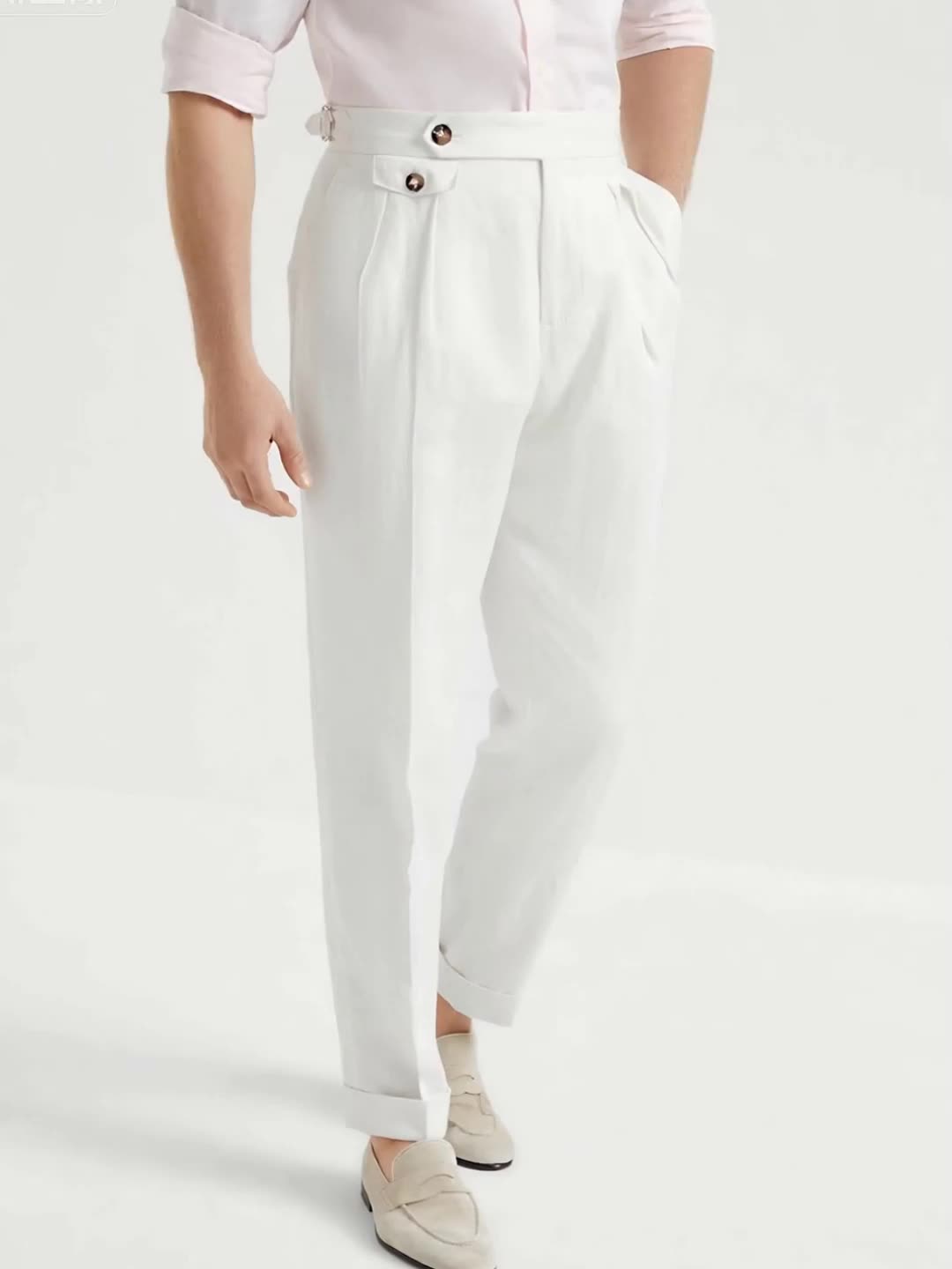 Lencensa - Pantalon Homme Taille Haute Beige Formel