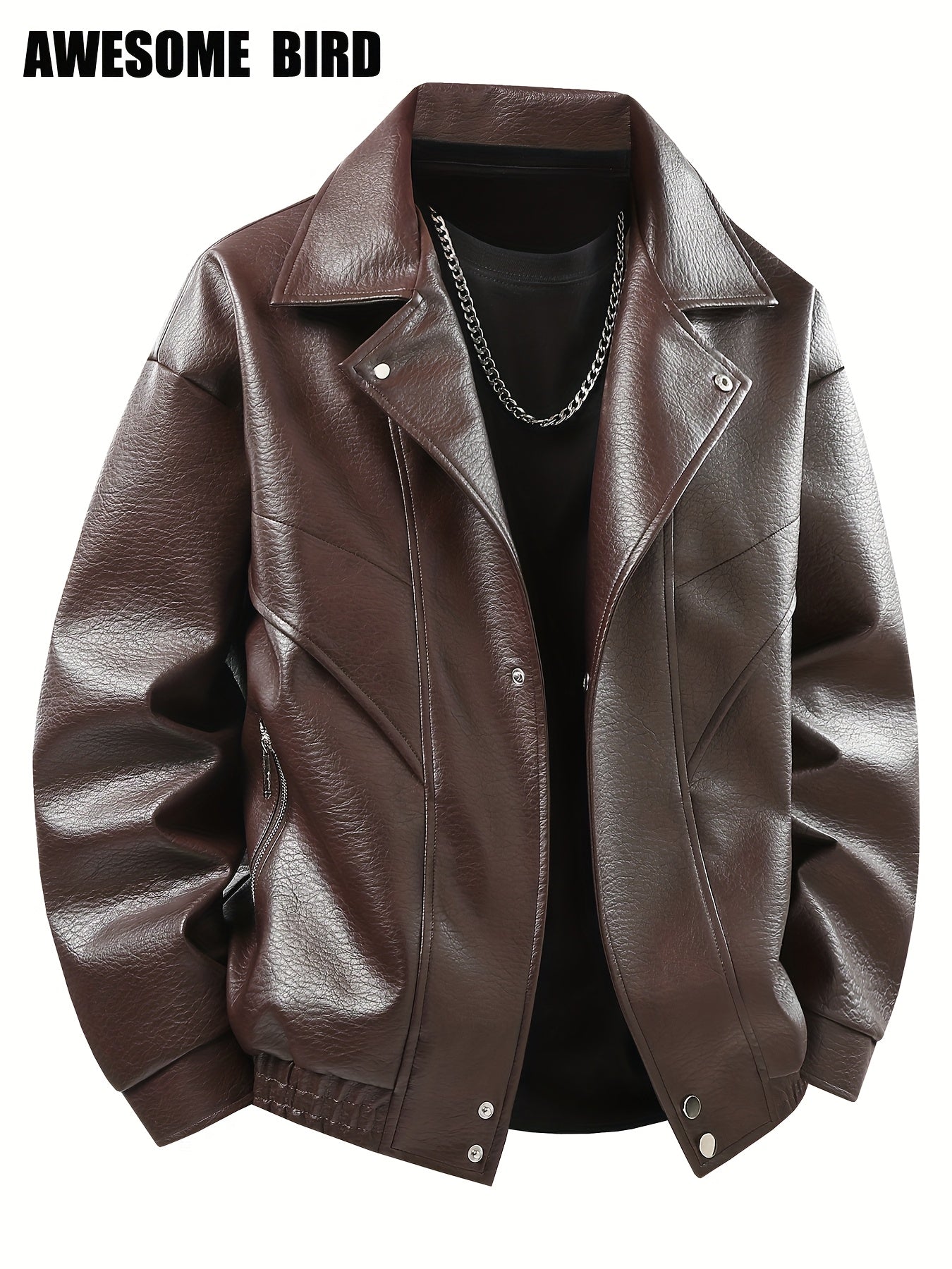 Lencensa - Veste Cuir PU Homme Marron Style urbain