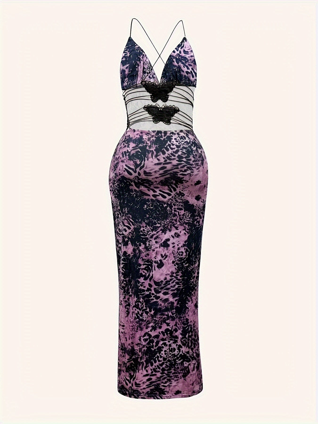 Lencensa - Robe Halter Motif Floral Dos Papillon