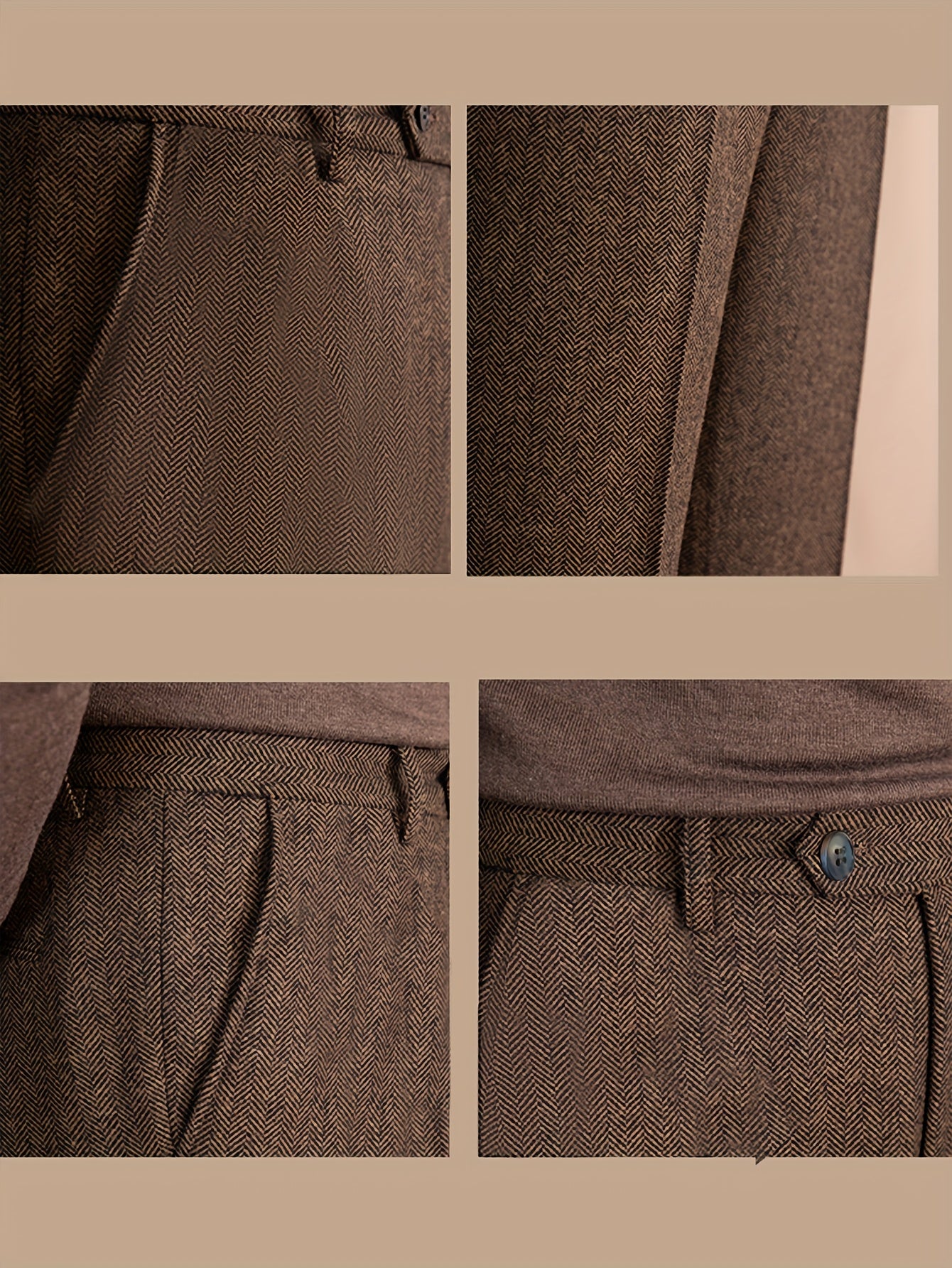 Lencensa - Pantalon Homme Chevrons Marron Coupe Classique