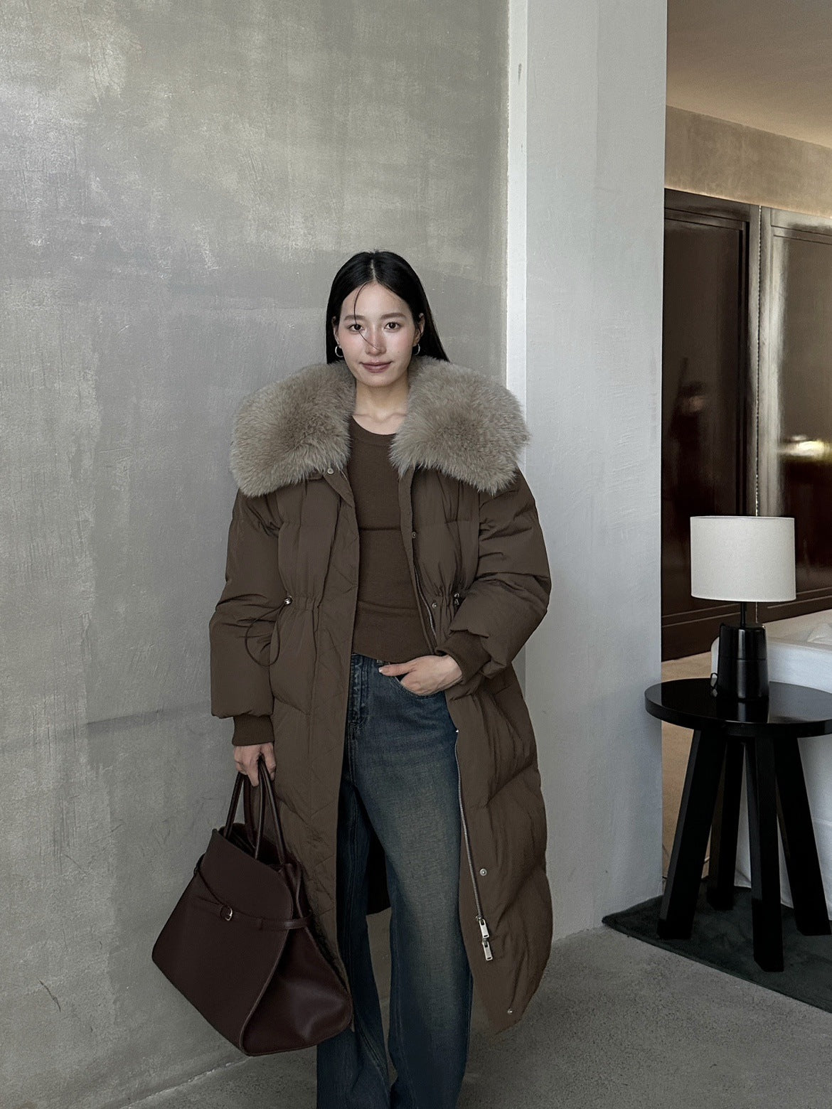 Women's Winter Fox Fur Collar Down Jacket - Lencensa 