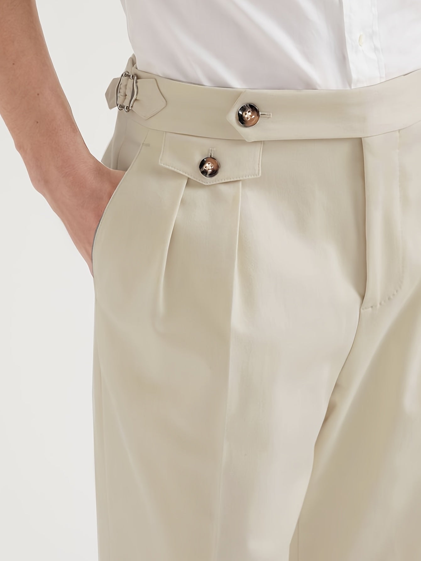Lencensa - Pantalon Homme Taille Haute Beige Formel