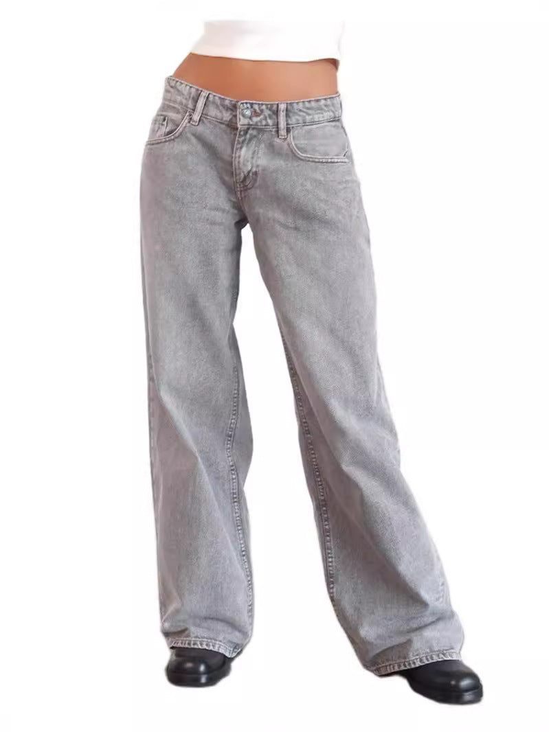 Retro Washed Straight Leg Women's Jeans - Lencensa 