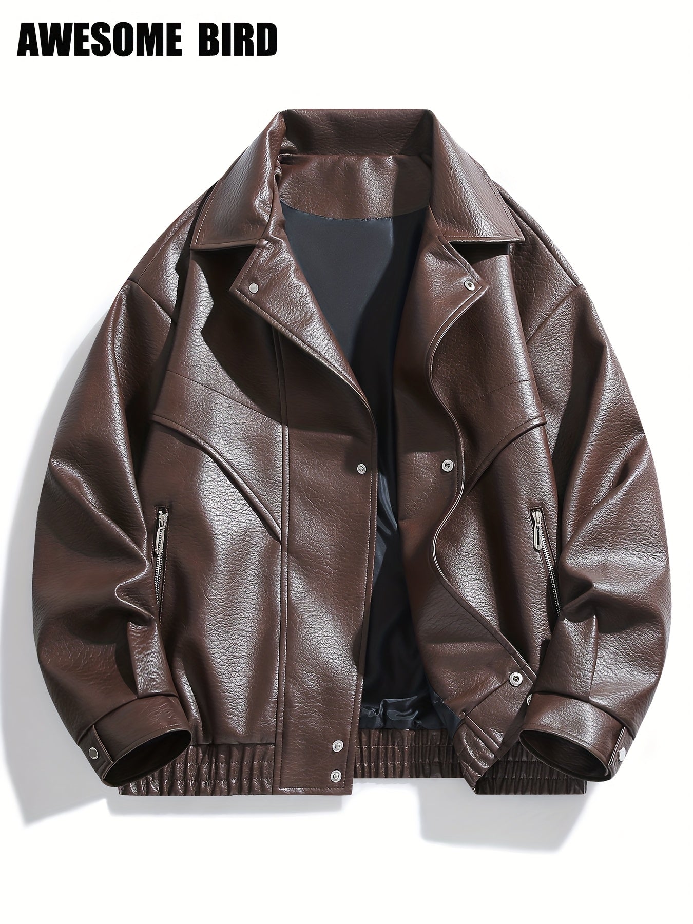Lencensa - Veste Cuir PU Homme Marron Style urbain