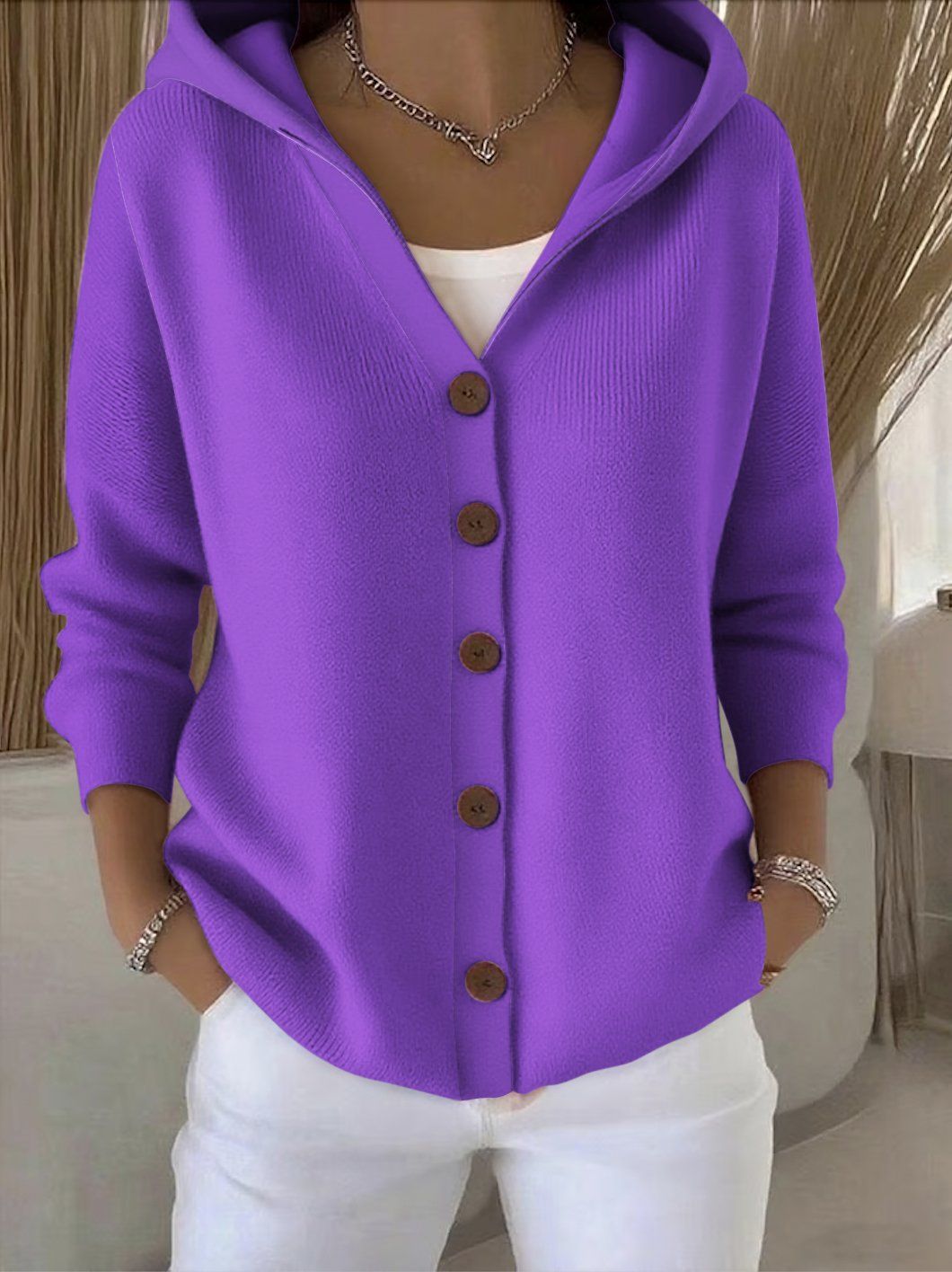 Women's Hooded Knit Cardigan - Lencensa 