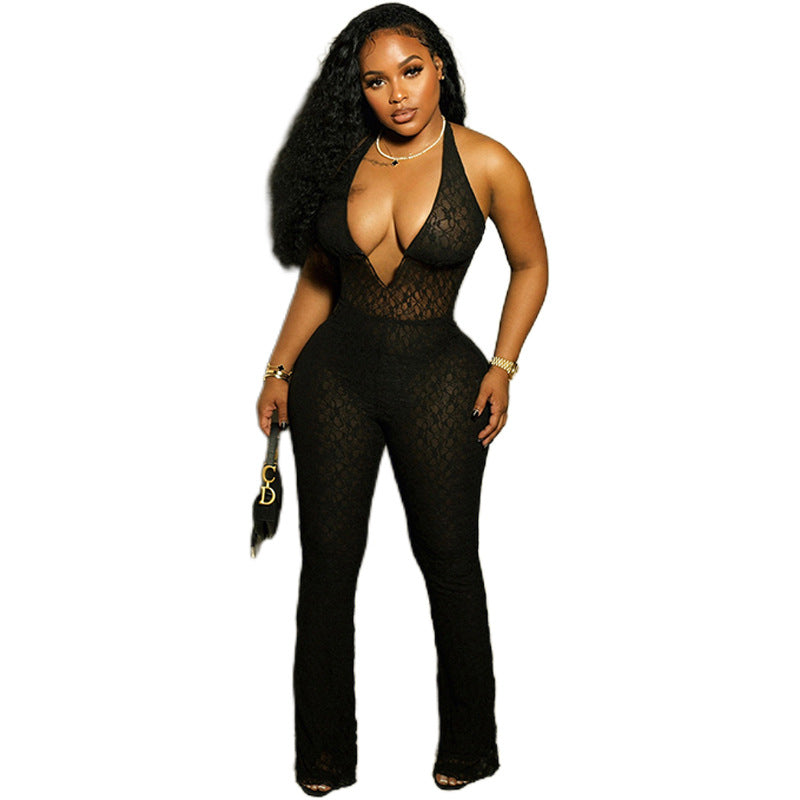Women's Halterneck Lace Jumpsuit - Lencensa 