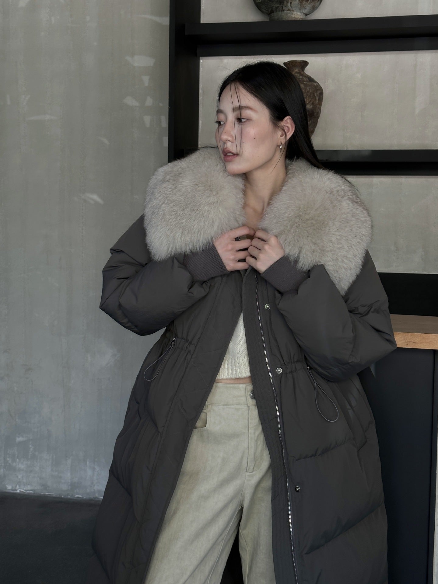 Women's Winter Fox Fur Collar Down Jacket - Lencensa 