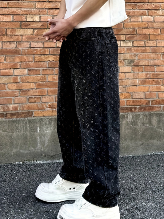 Jean Streetwear Noir Lencensa - Coupe Droite Denim Lavé Homme