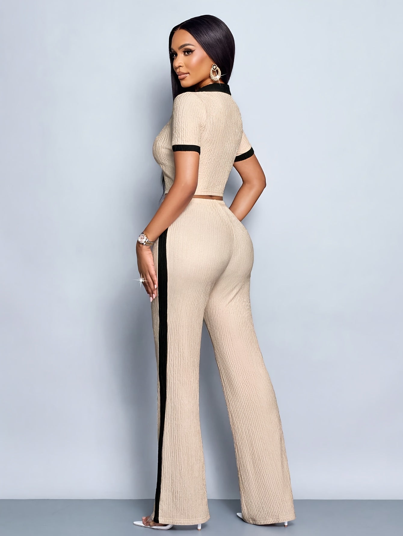 Lencensa - Ensemble Femme T-Shirt et Pantalon Évasé Été