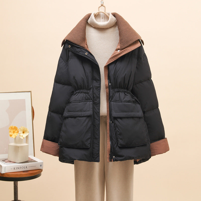 Women's Mid-Length Down Jacket with Waist Design - Lencensa 