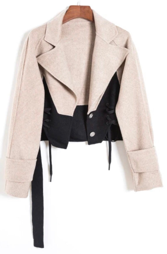 Pure desire style short coat with cross knot decoration - Lencensa 