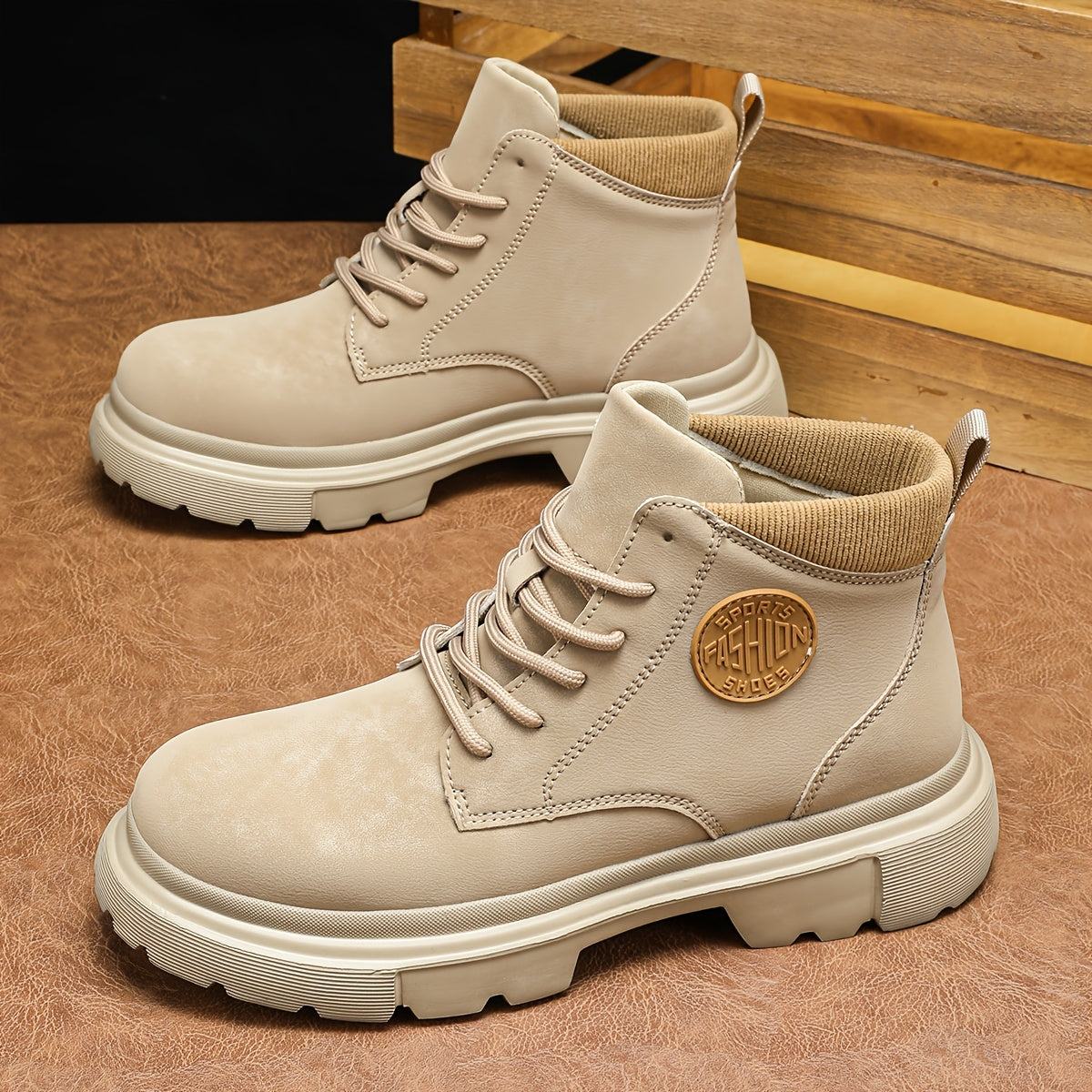 Bottes de randonnée à mi-haut de mode unisexe, couleur unie, style sportif décontracté, chaussures à lacets toutes saisons, fausse tige, intérieur en tissu, semelle en caoutchouc, bout uni pour hommes et femmes