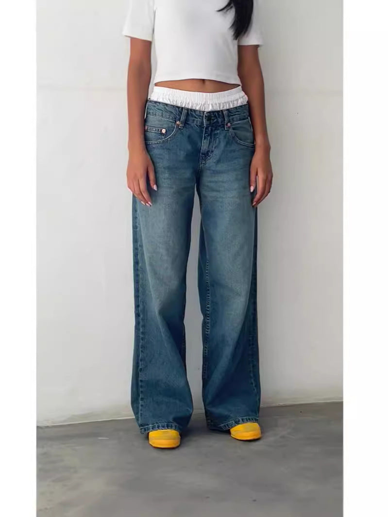 Retro Washed Straight Leg Women's Jeans - Lencensa 